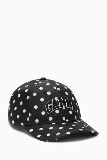Logo Embroidered Cap in Polka-dot Nylon