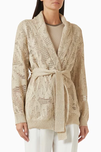 كارديغان بنقشة زهور زنبق الماء قماش لامع