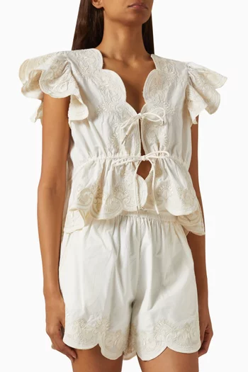 بلوزة تيريل بحواف صدفية قطن بوبلين