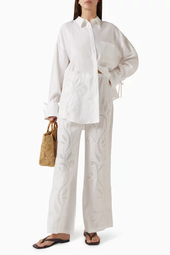 قميص رايلي بقصة فضفاضة كتان