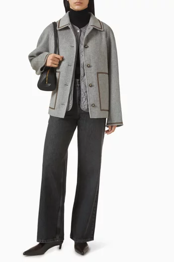 معطف دين بقصة فضفاضة صوف مارينو