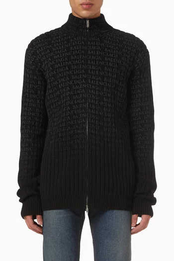 سترة بسحّاب بنقشة شعار الماركة بتصميم متدرج مزيج قطن