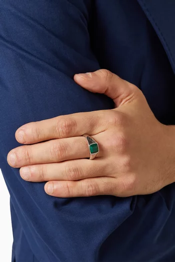 خاتم كلاسيكي مرصع بحجر ملاكيت فضة إسترلينية