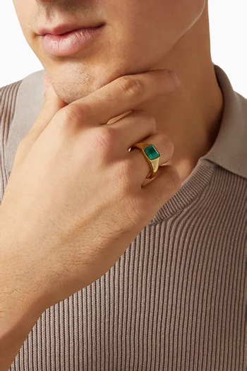 خاتم كلاسيكي مرصع بحجر ملاكيت مربع بحواف مستديرة فضة إسترلينية مطلية ذهب عيار 14