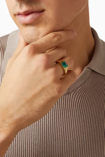 خاتم كلاسيكي مرصع بحجر ملاكيت مربع بحواف مستديرة فضة إسترلينية مطلية ذهب عيار 14