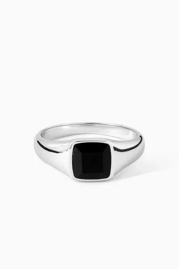 Onyx Cushion Signet Ring in Sterling Silver