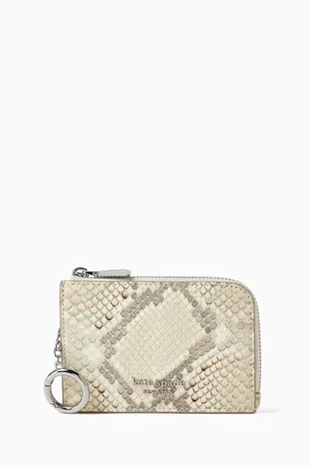 Mini Zip Card Case in Snake-embossed Leather