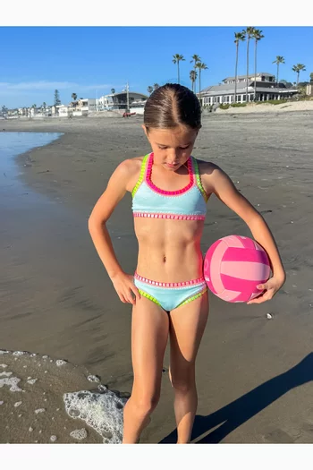 طقم بيكيني رياضي مطرز بألوان قوس قزح