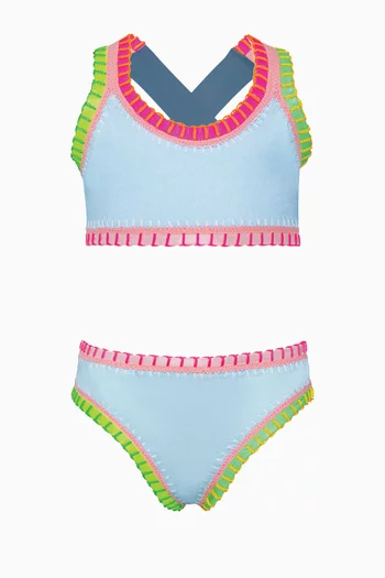 طقم بيكيني رياضي مطرز بألوان قوس قزح
