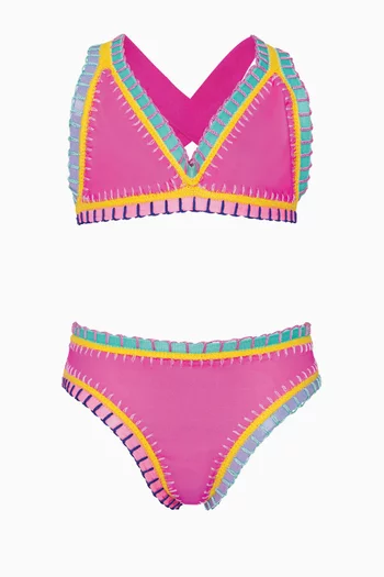 طقم بيكيني رياضي مطرز بألوان قوس قزح
