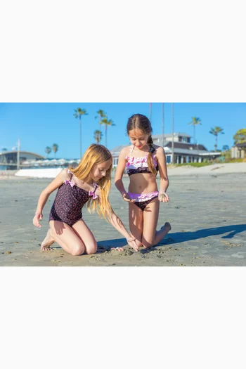 لباس سباحة مادي قطعة واحدة بعقد ونقشة زهور