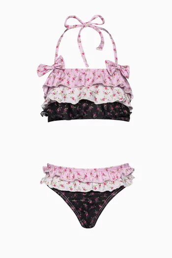 طقم بيكيني بكشكش ونقشة زهور