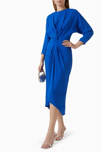 فستان متوسط الطول بعقدة ملفوفة في الأمام