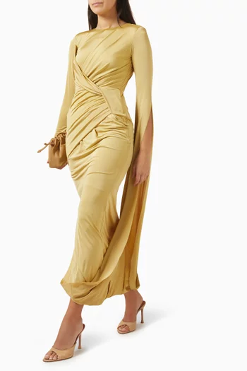 Gathered Slit Midi Dress