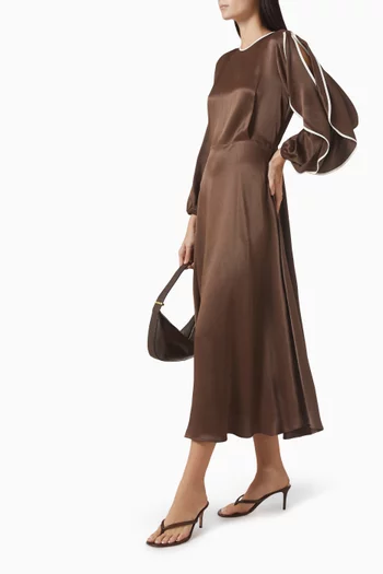 Contrast-piping Midi Dress