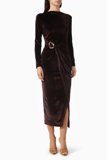 Draped Midi Dress in Velvet