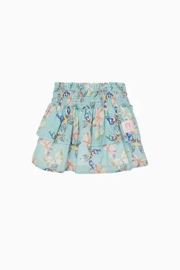 Butterfly-print Tiered Skirt in Cotton