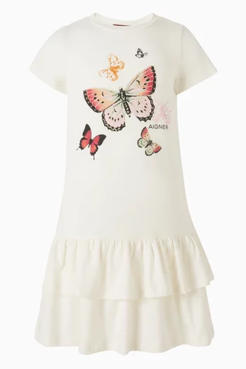 فستان بكشكش وطبعة فراشات قطن