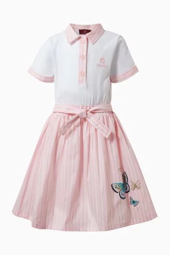 فستان بنمط قميص مزين بخطوط قطن بوبلين