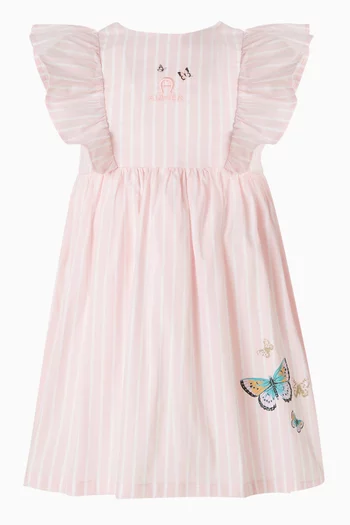 فستان مخطط بطبعة فراشات قطن