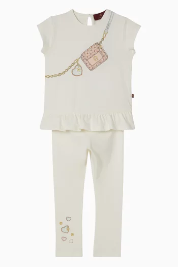 طقم تي شيرت ولغينغز مزين بطبعة قطن