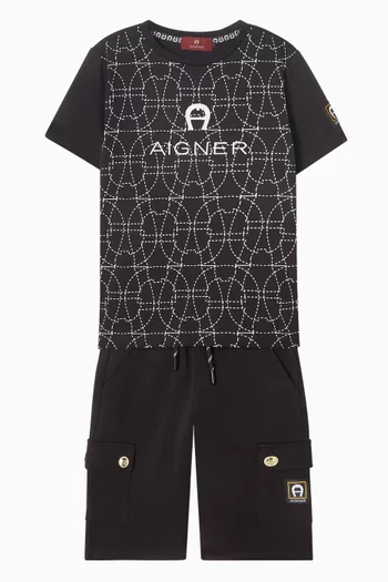 تي شيرت بطبعة شعار الماركة قطن