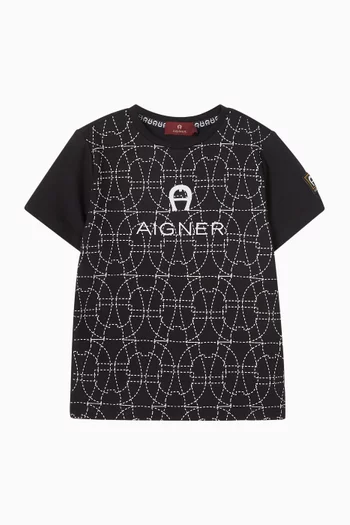 تي شيرت بطبعة شعار الماركة قطن