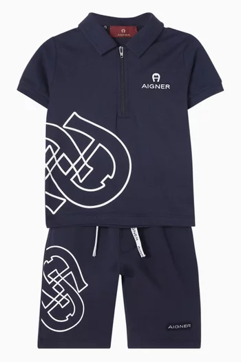 Logo-print Zip Polo Shirt in Cotton