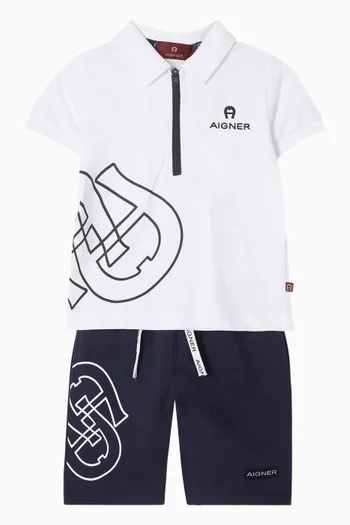 Logo-print Zip Polo Shirt in Cotton