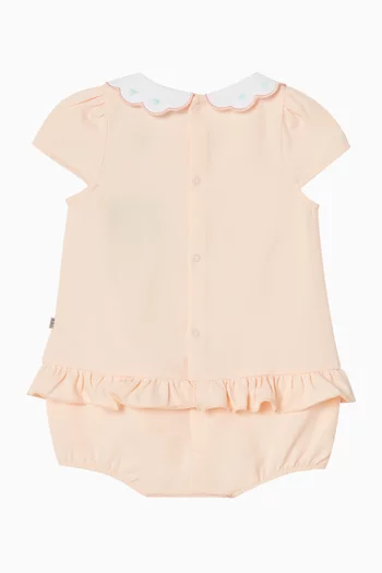 Bag-print Collared Romper in Pima Cotton