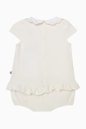 Bag-print Collared Romper in Pima Cotton