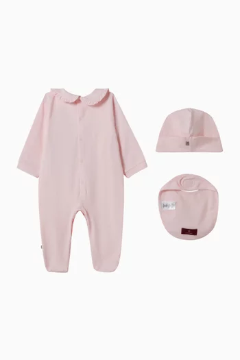 Bow Logo-print Sleepsuit Set in Pima Cotton
