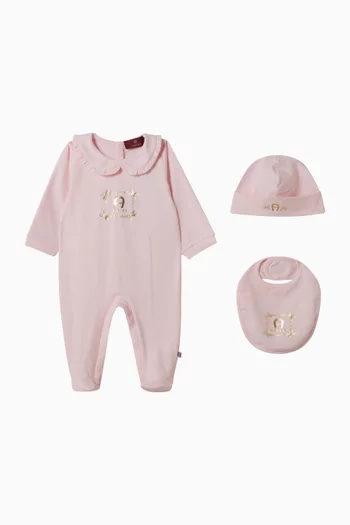 Bow Logo-print Sleepsuit Set in Pima Cotton