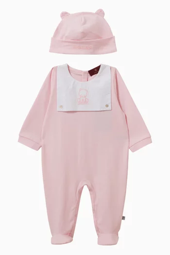 Teddy-embroidered Sleepsuit Set in Pima Cotton