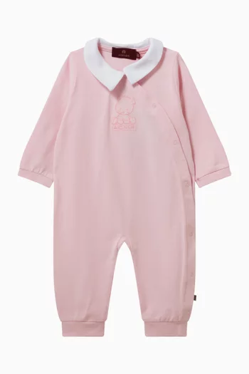 Teddy-embroidered Sleepsuit in Pima Cotton