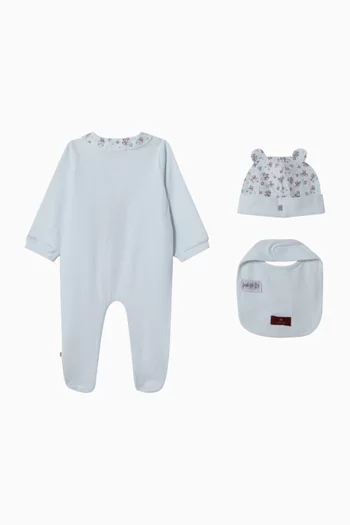 Teddy Logo-print Sleepsuit Set in Pima Cotton