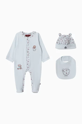 Teddy Logo-print Sleepsuit Set in Pima Cotton