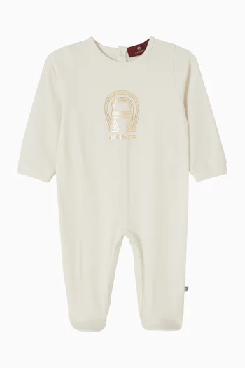 بيجاما بطبعة شعار الماركة اللامعة قطن