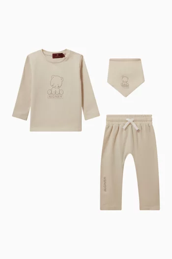 Teddy-embroidered Pyjama Set in Pima Cotton