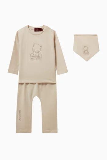 Teddy-embroidered Pyjama Set in Pima Cotton