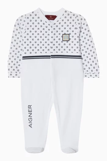 بيجاما قطعة واحدة بشعار الماركة قطن