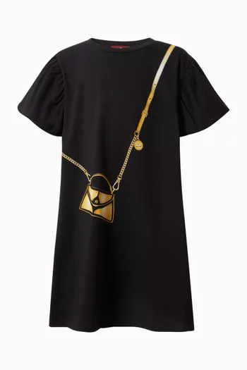 فستان بنمط تي شيرت بنقشة حقيبة قطن