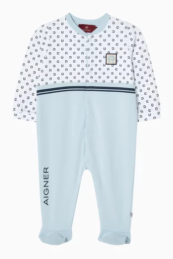 بيجاما قطعة واحدة بطبعة شعار الماركة قطن