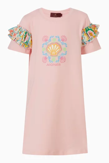 فستان بنمط تي شيرت بنقشة صدف قطن جيرسيه