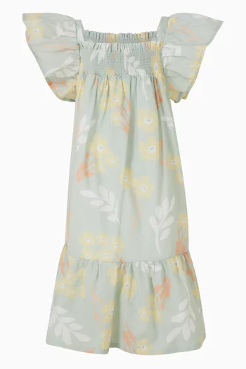 Floral-print Dress in Cotton-poplin