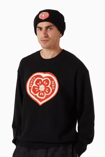 Boke Heart Embroidered Beanie in Wool
