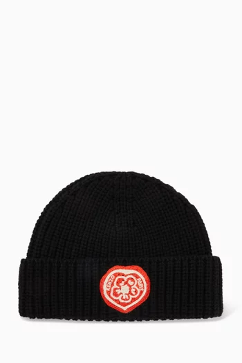 Boke Heart Embroidered Beanie in Wool