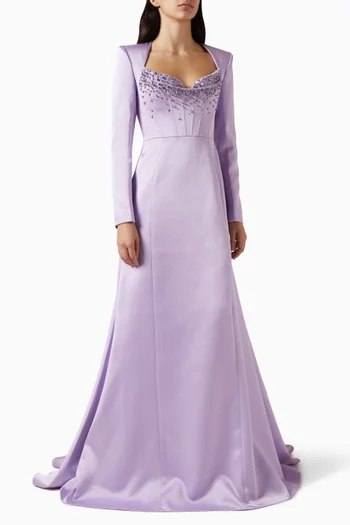 فستان سهرة بصدرية مطرزة