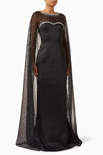 فستان سهرة مطرز بالكريستال قماش تفتا ميكادو