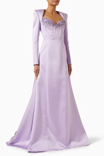 فستان سهرة مطرز بالكريستال قماش تفتا ميكادو